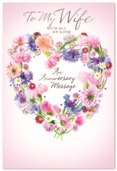 ANNIVERSARY CARDS,Wife 6`s Floral Heart Wreath