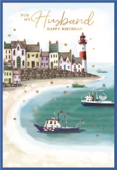 BIRTHDAY CARDS,Husband 6`s Fishing Harbour