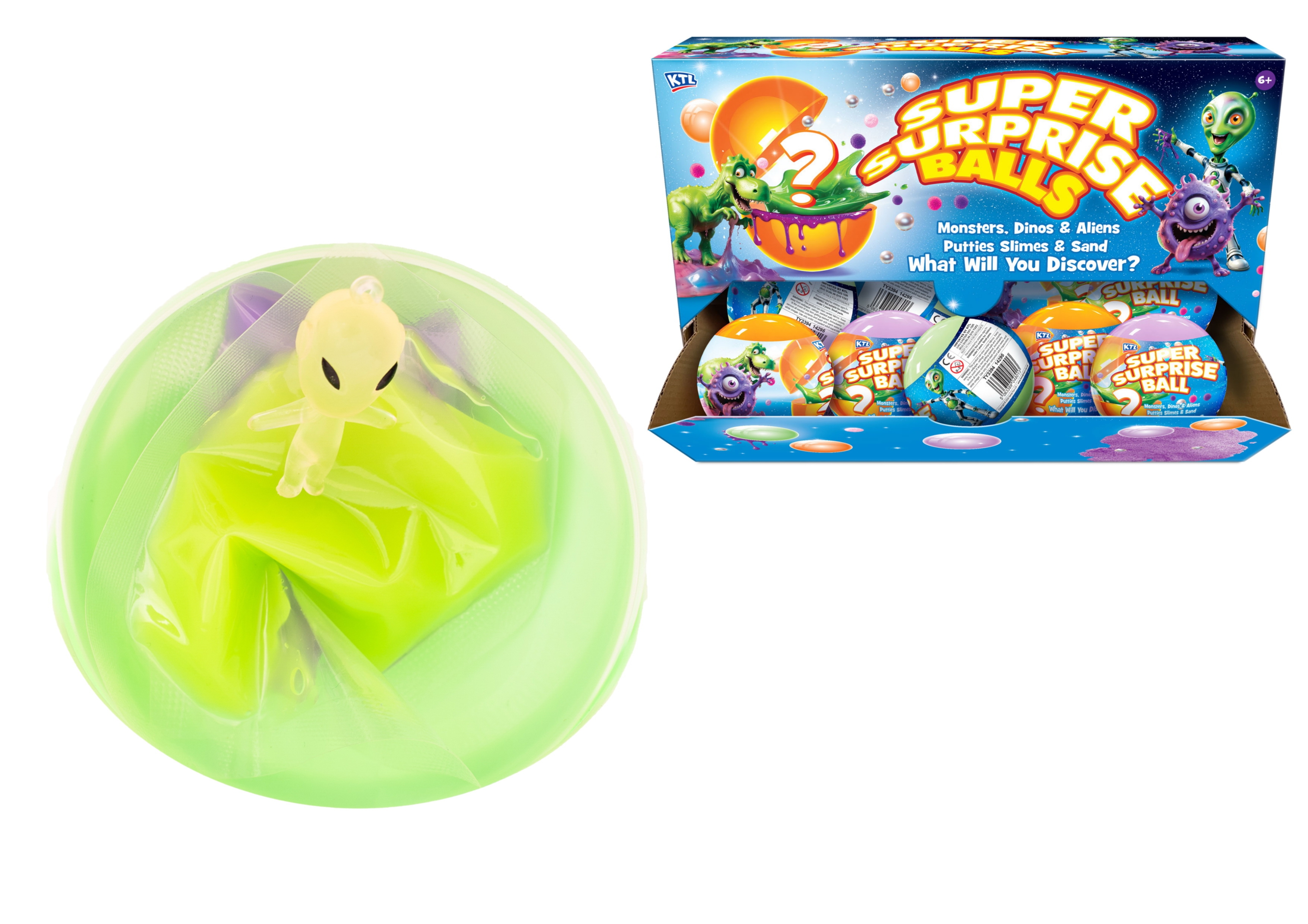 SUPER SURPRISE BALLS,Boys 9cm Asst Des. Dinosaurs etc. CDU [Packs Only]