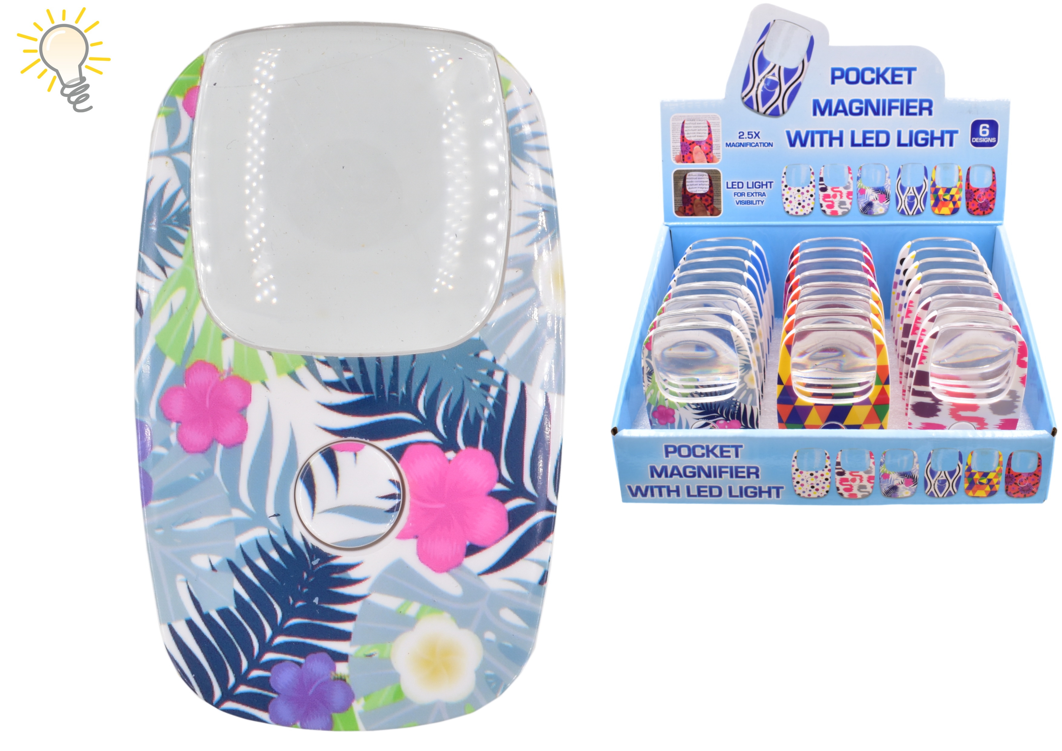 POCKET MAGNIFER With LED Light, Asst Designs CDU [Packs Only]