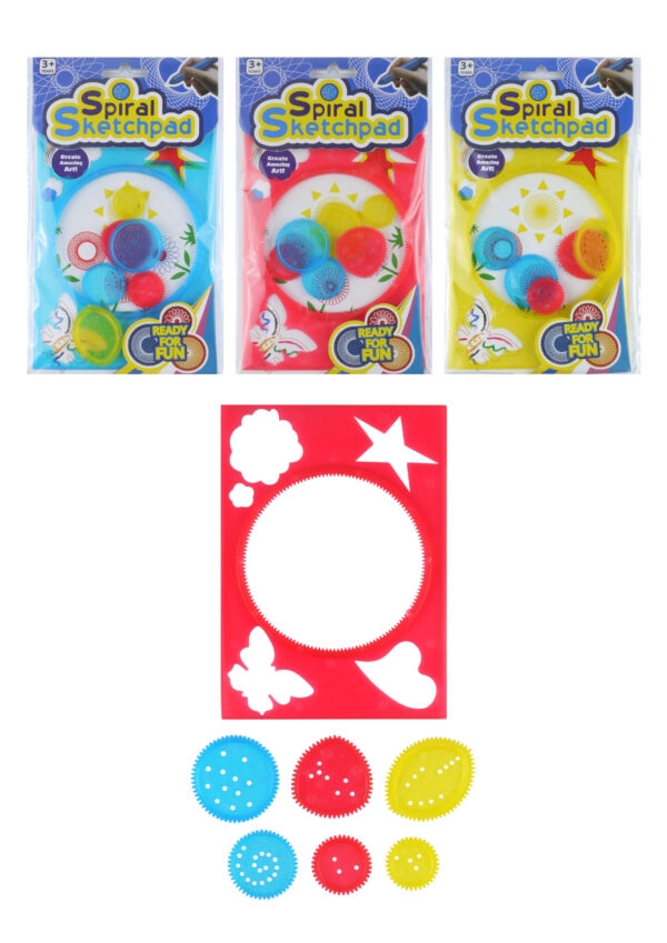 SPIRAL SKETCHPAD, 7 Stencils 3 Asst Colours H/pk [Splittable]
