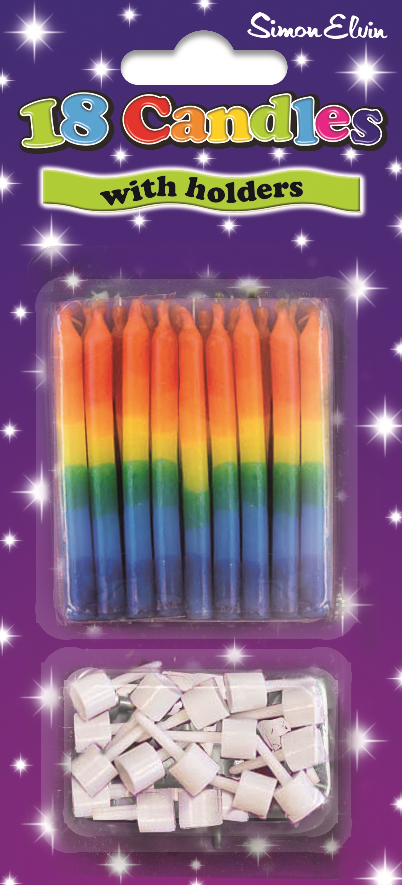 CAKE CANDLES/HOLDERS,Rainbow 18`s I/cd [Packs Only]