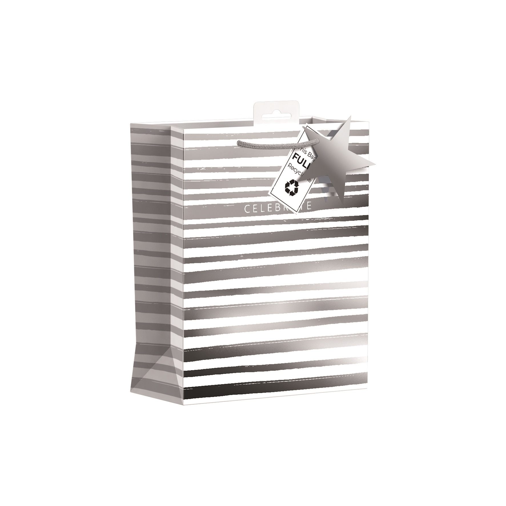 GIFT BAG,Silver Celebrate Stripe (Medium) [Packs Only]