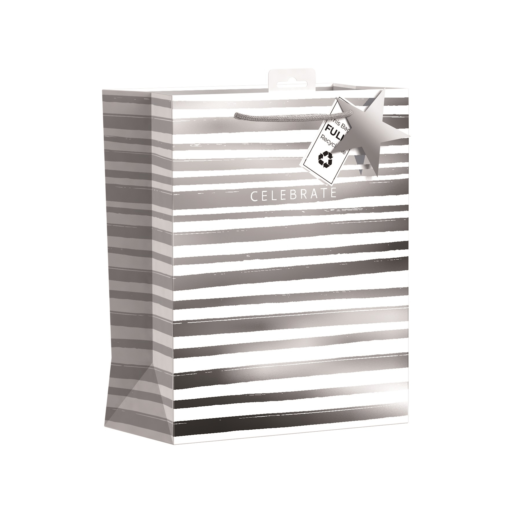 GIFT BAG,Silver Celebrate Stripe (Large) [Packs Only]