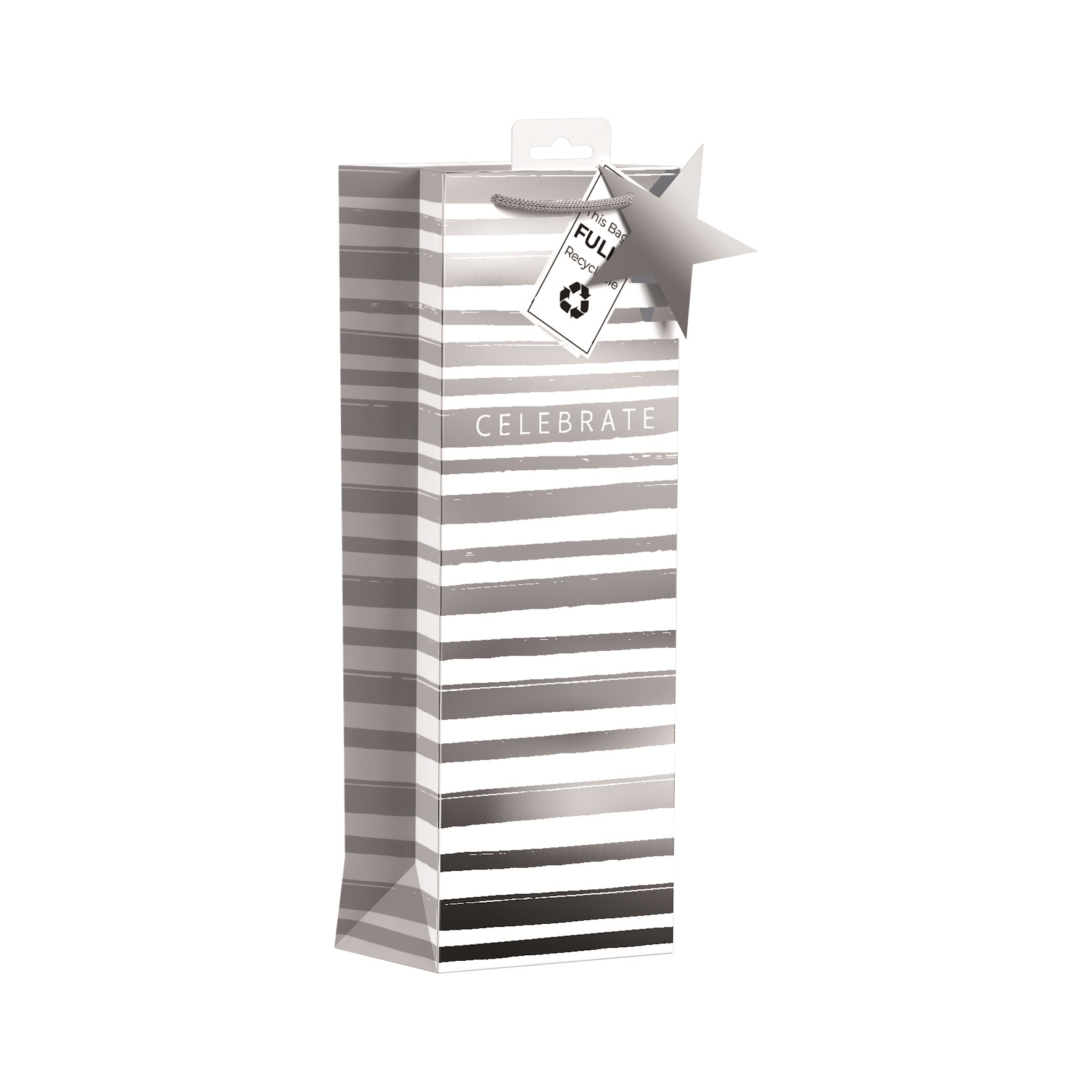 GIFT BAG,Silver Celebrate Stripe (Bottle) [Packs Only]