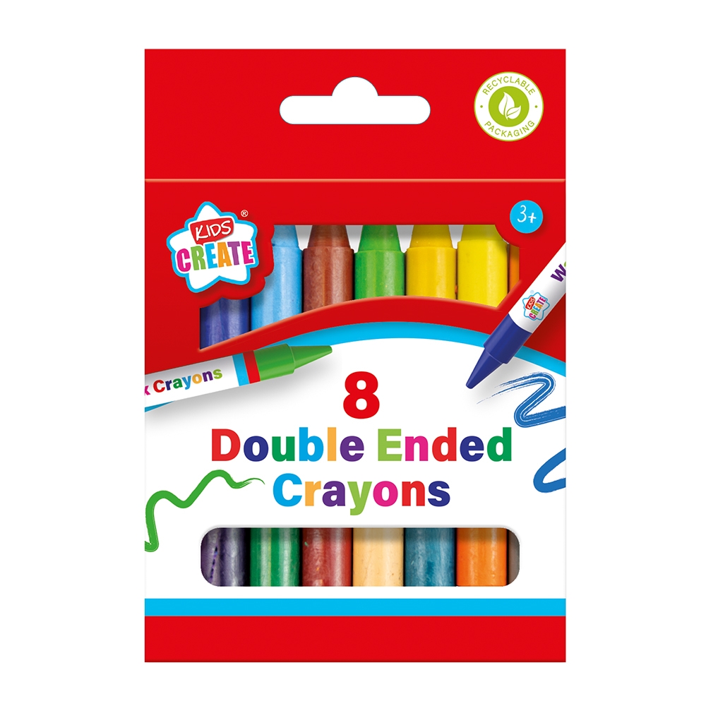 WAX CRAYONS,Double Ended 8`s Boxed H/pk [Packs Only]