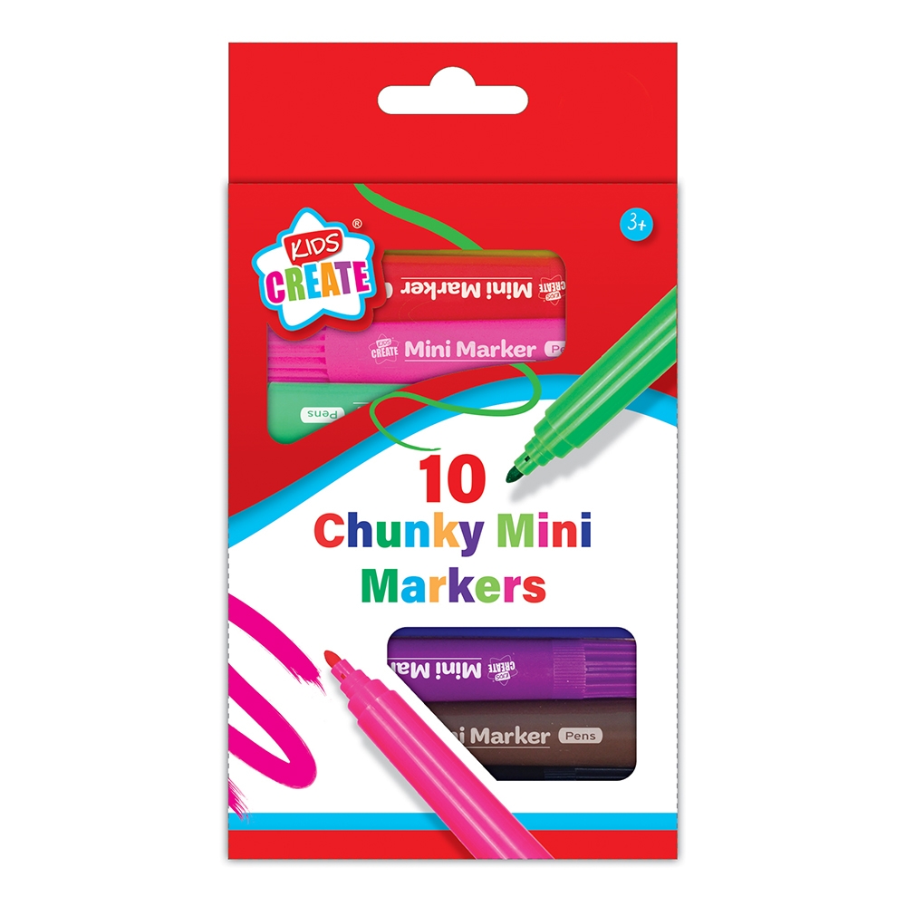 FIBRE PENS,Mini Chunky Markers 10`s Asst.Cols H/pk [Packs Only]
