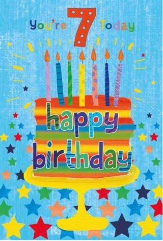 AGE 7 CARDS,Male 6`s Cake & Stars