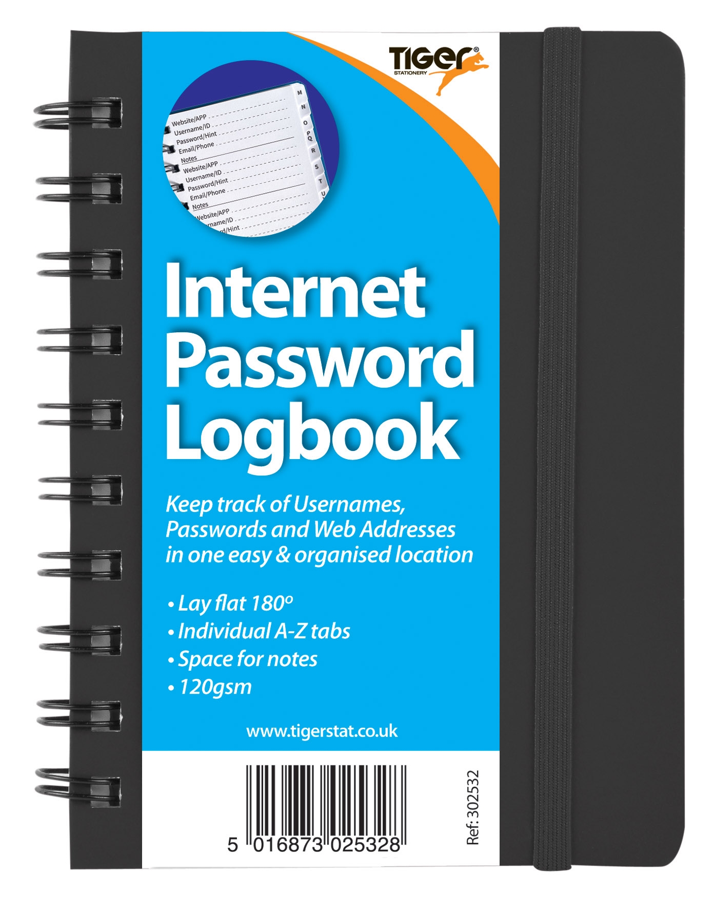 INTERNET PASSWORD LOGBOOK A6 Twin Wire, Elastic Close [Splittable]