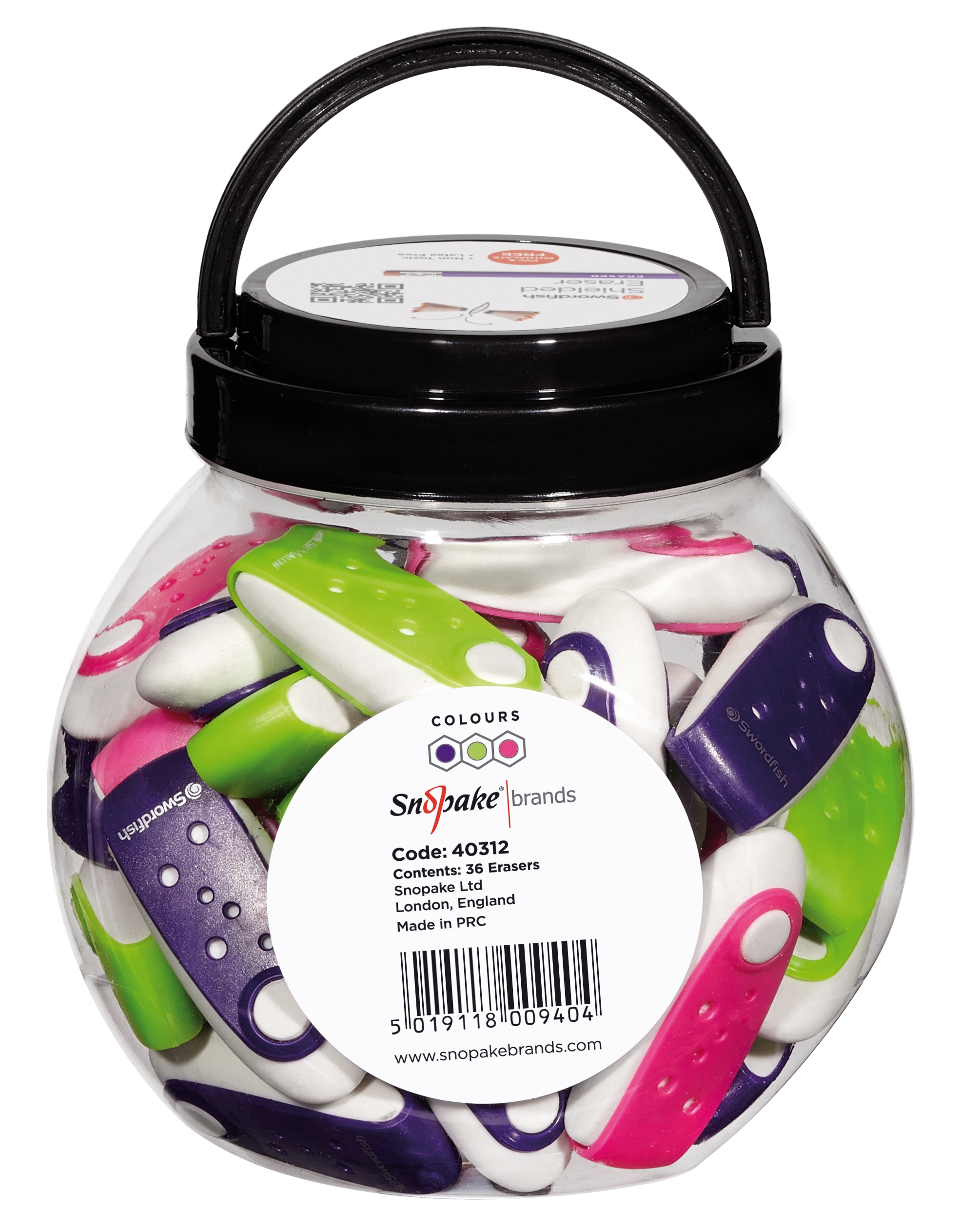 PENCIL ERASER,Shielded in Tub Assorted Colours (Snopake) [Packs Only]