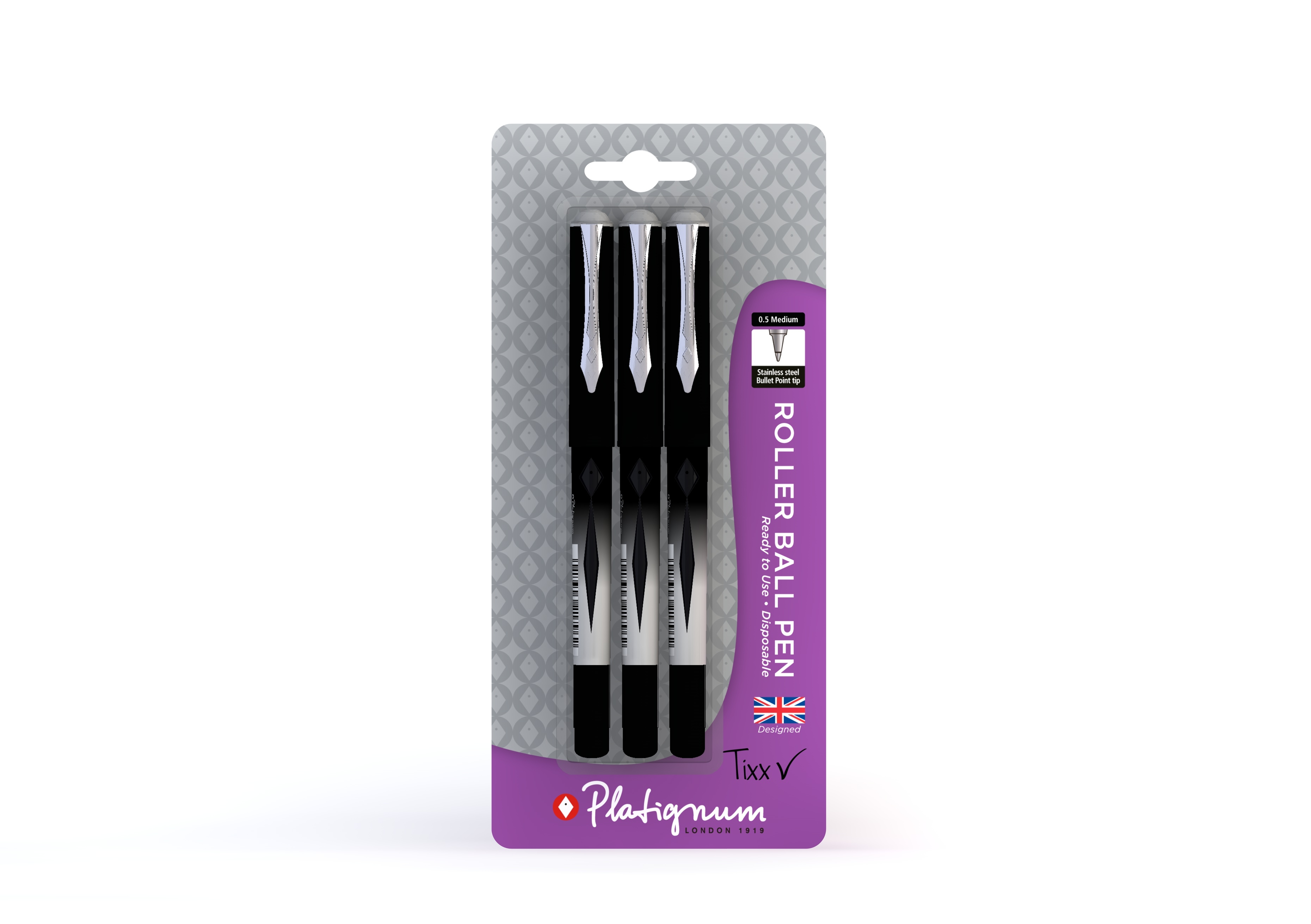 ROLLERBALL PEN,Tixx V Black 3`s I/cd Disposable [Splittable]