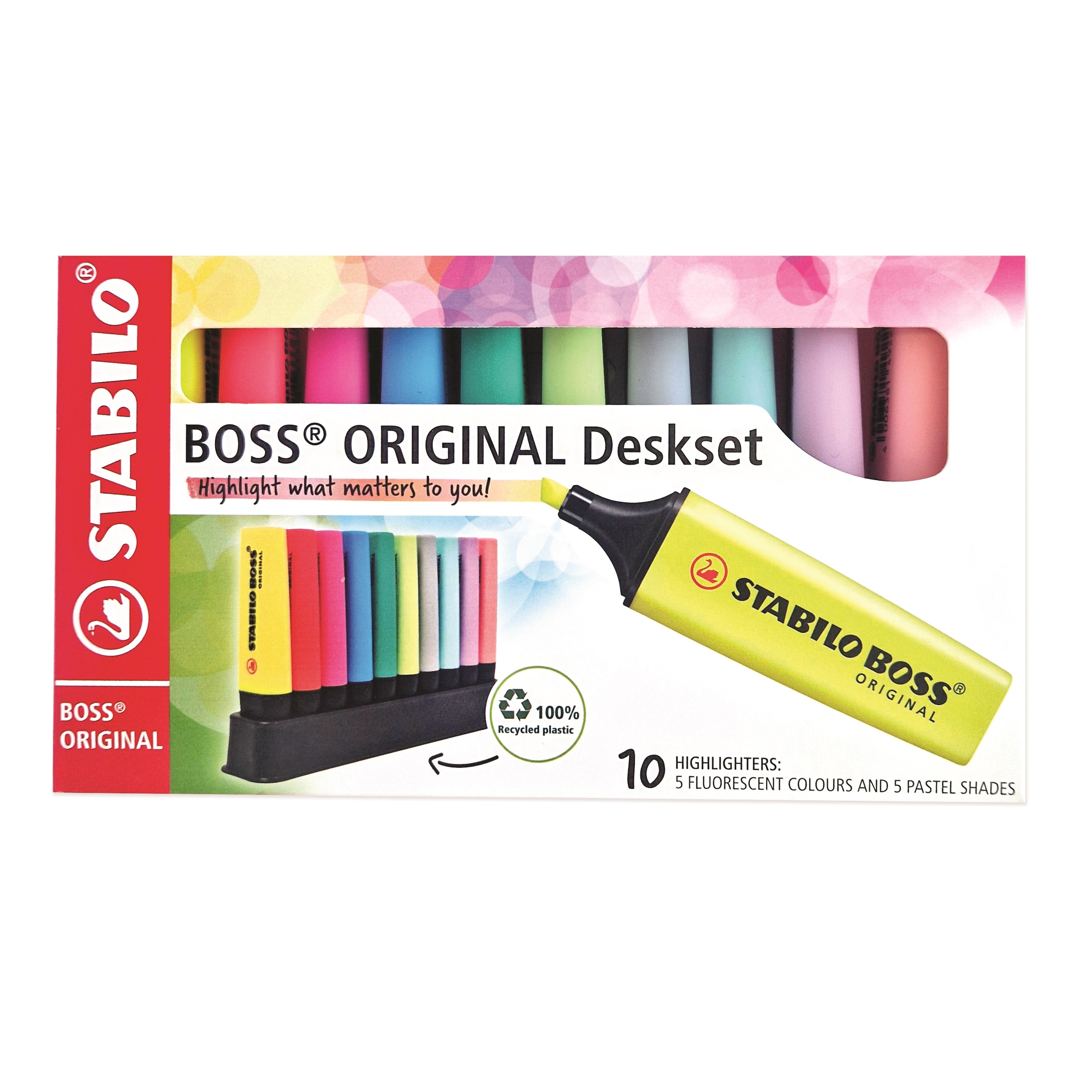 HIGHLIGHTER,Boss Deskset 10`s, 5 Fluorescent & 5 Pastel