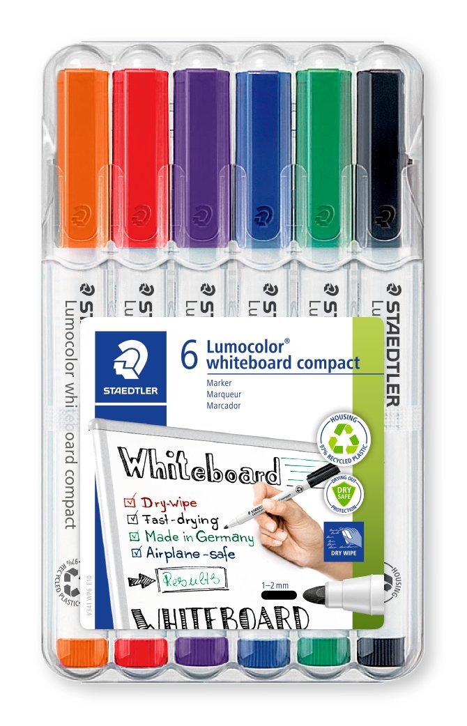 WHITEBOARD MARKER, Lumocolor Bullet Tip, 6 Asst Cols H/pk [Splittable]