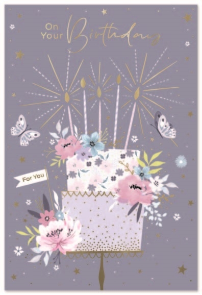 BIRTHDAY CARDS,Female 6`s Floral Birthday Cake & Candles