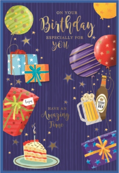 BIRTHDAY CARDS,Male 6`s Presents,Balloons, Cake & Beer