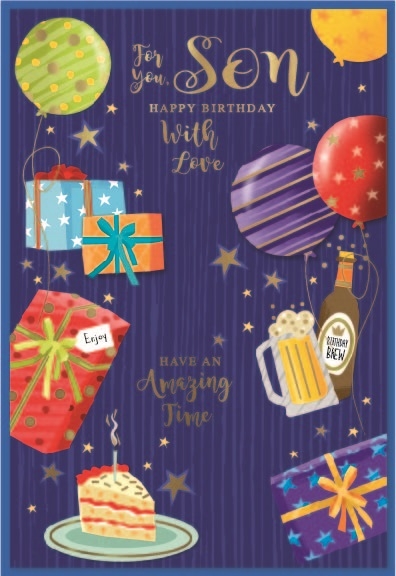 BIRTHDAY CARDS,Son 6`s Presents,Balloons, Cake & Beer