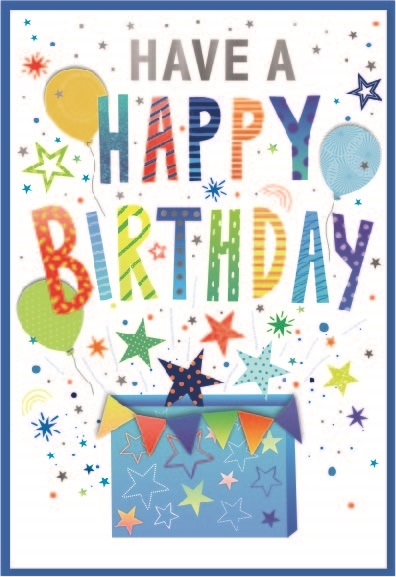 BIRTHDAY CARDS,Male 6`s Present, Balloons & Stars