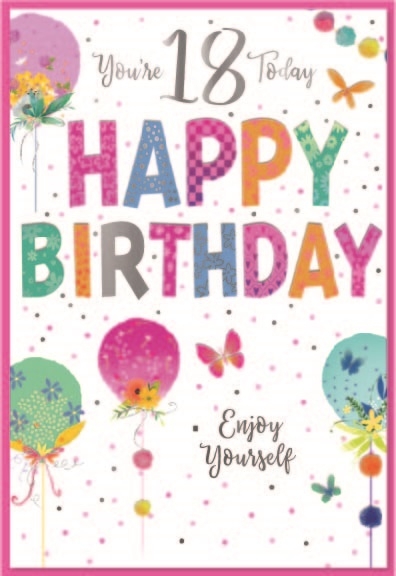 AGE 18 CARDS,Female 6`s Balloons & Butterflies