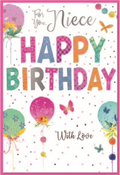 BIRTHDAY CARDS,Niece 6`s Balloons & Butterflies