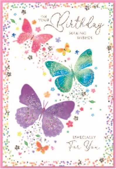 BIRTHDAY CARDS,Female 6`s Colourful Butterflies