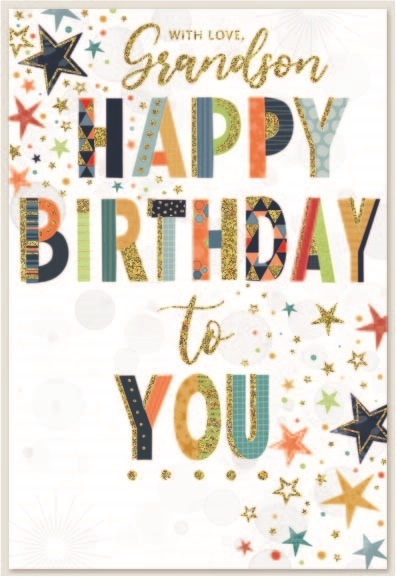 BIRTHDAY CARDS,Grandson 6`s Text & Stars
