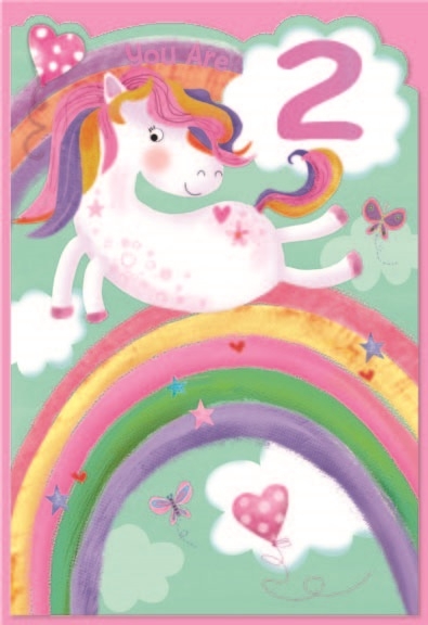 AGE 2 CARDS,Female 6`s Unicorn & Rainbow