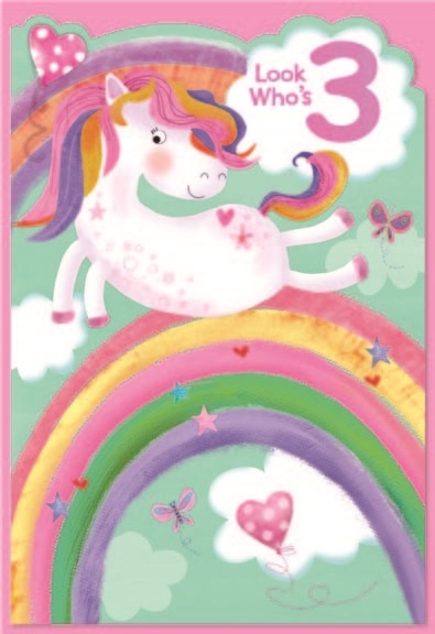 AGE 3 CARDS,Female 6`s Unicorn & Rainbow