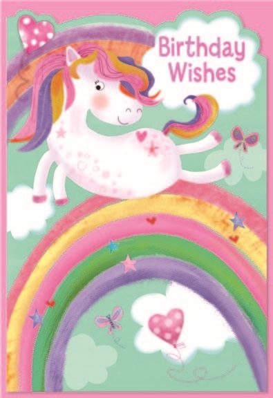BIRTHDAY CARDS,Female 6`s Unicorn & Rainbow