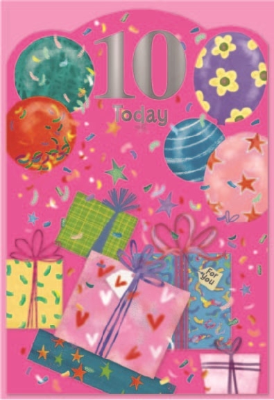 AGE 10 CARDS,Female 6`s Presents & Balloons