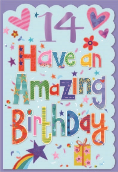 AGE 14 CARDS,Female 6`s Text, Hearts, Flowers & Stars