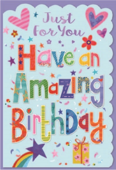 BIRTHDAY CARDS,Female 6`s Text, Hearts, Flowers & Stars
