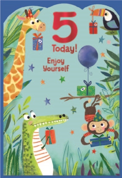 AGE 5 CARDS,Male 6`s Animals with Presents