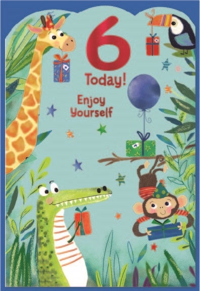 AGE 6 CARDS,Male 6`s Animals with Presents