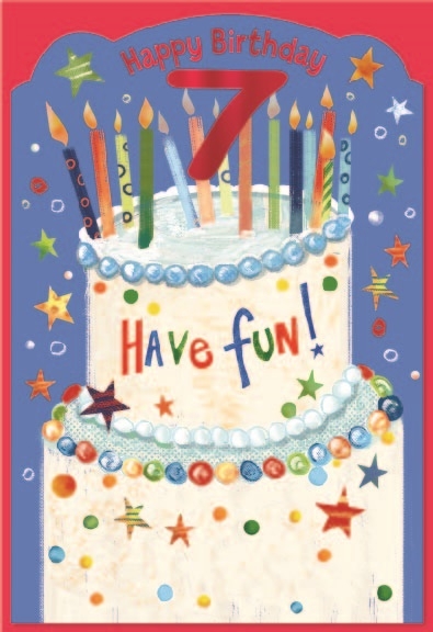 AGE 7 CARDS,Male 6`s Birthday Cake & Candles