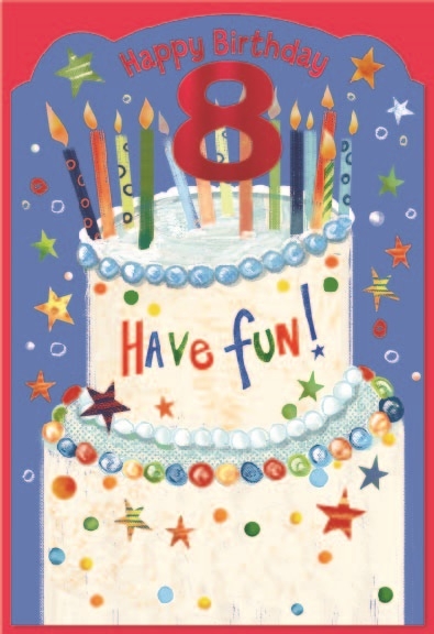 AGE 8 CARDS,Male 6`s Birthday Cake & Candles