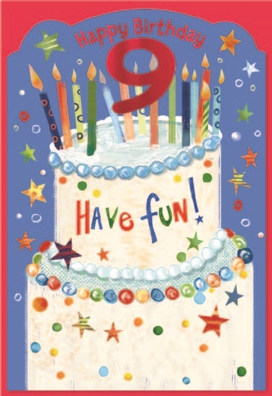 AGE 9 CARDS,Male 6`s Birthday Cake & Candles