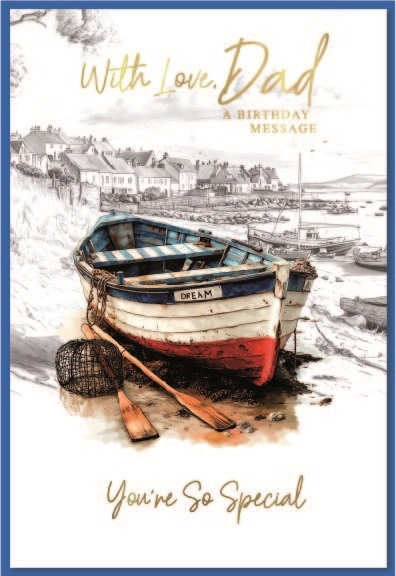 BIRTHDAY CARDS,Dad 6`s Rowing Fishing Boat