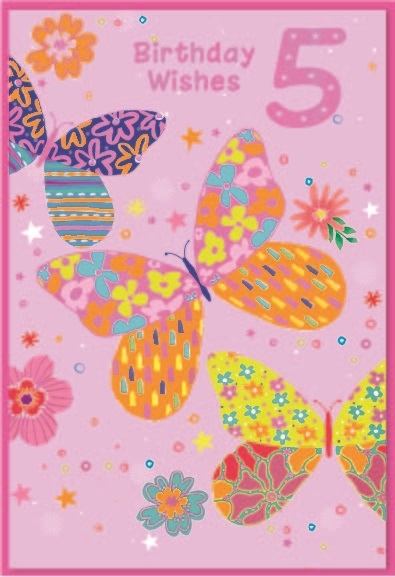 AGE 5 CARDS,Female 6`s Zingy Butterflies & Flowers