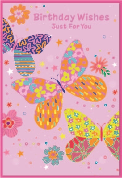 BIRTHDAY CARDS,Female 6`s Zingy Butterflies & Flowers