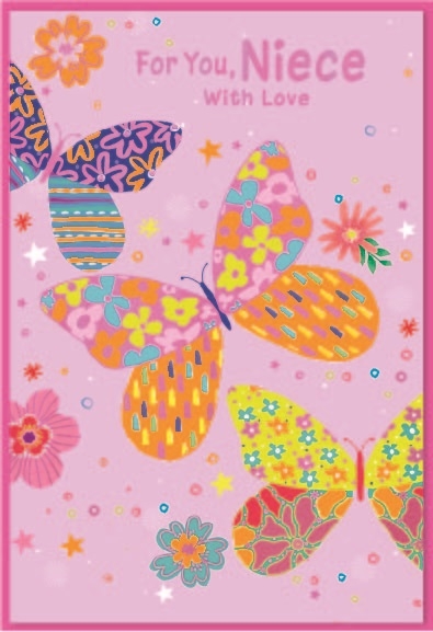 BIRTHDAY CARDS,Niece 6`s Zingy Butterflies & Flowers