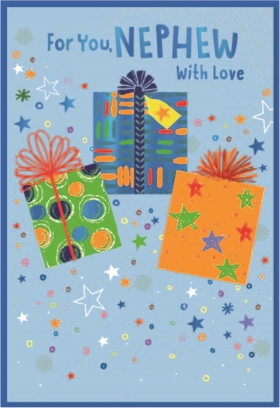 BIRTHDAY CARDS,Nephew 6`s Zingy Colourful Presents