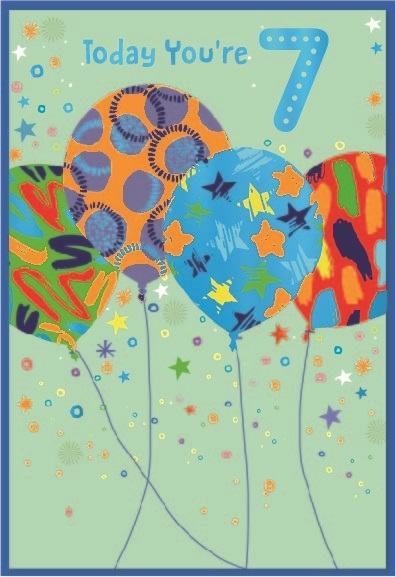 AGE 7 CARDS,Male 6`s Zingy Balloons