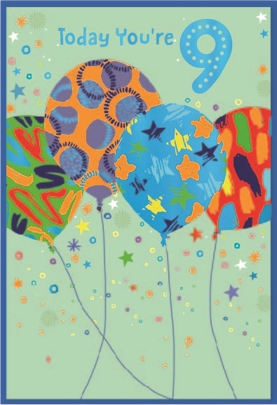 AGE 9 CARDS,Male 6`s Zingy Balloons