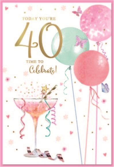 AGE 40 CARDS,Female 6`s Cocktails & Balloons