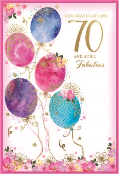 AGE 70 CARDS,Female 6`s Floral Balloons