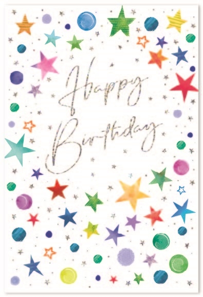 BIRTHDAY CARDS,Unisex 6`s Coloured Dots & Stars