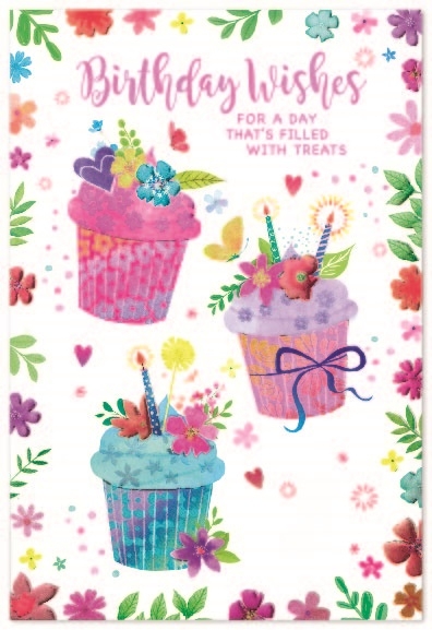 BIRTHDAY CARDS,Female 6`s Floral Cupcakes