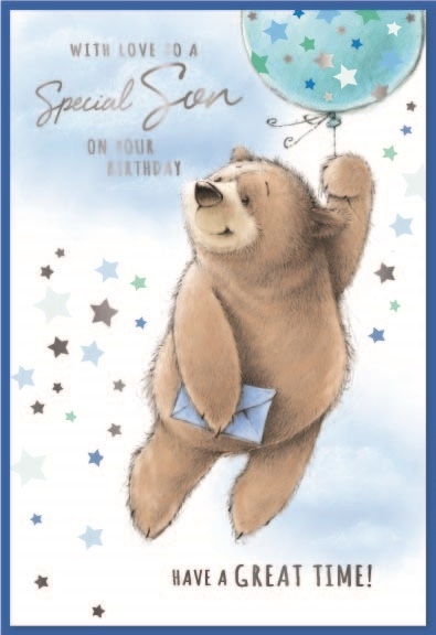 BIRTHDAY CARDS,Son 6`s Bear, Ballon & Stars