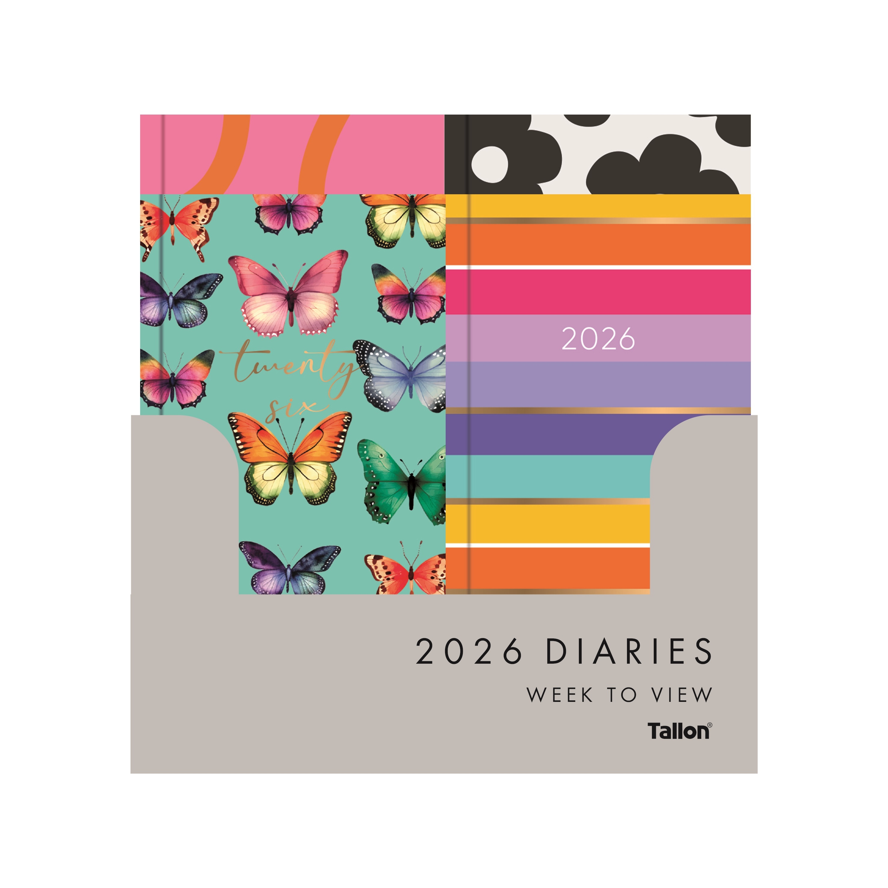 DIARY,Slim,8 Asst Designs, Silver Foil Week to View 2026 [Packs Only]