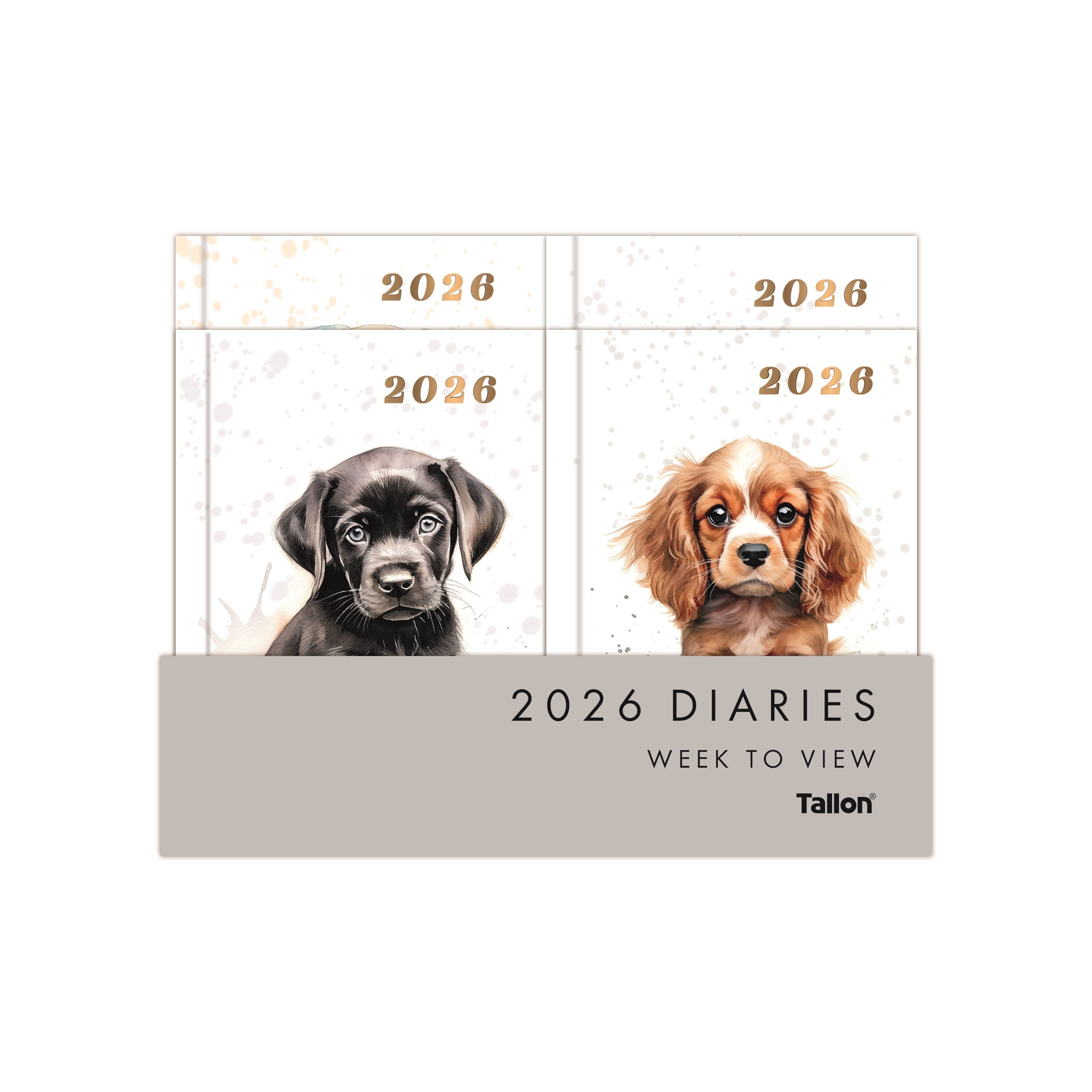 DIARY,Pocket, DOGS 4 Asst. Gold Foil, Week to View 2026 [Packs Only]